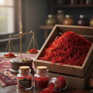 Premium Iranian saffron threads in bulk packaging for wholesale export